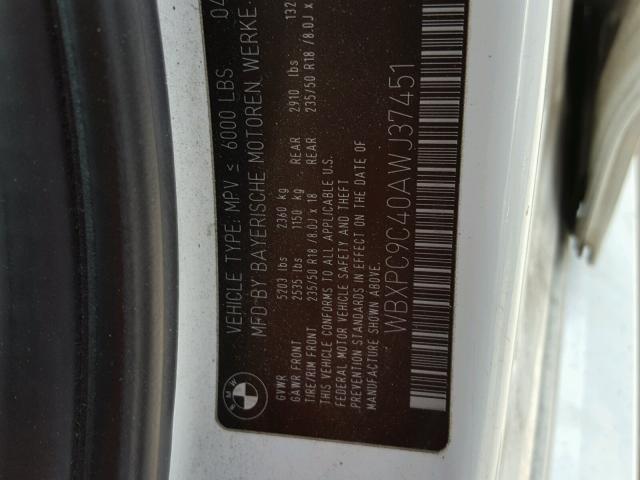 WBXPC9C40AWJ37451 - 2010 BMW X3 XDRIVE3 Weiß Foto 10