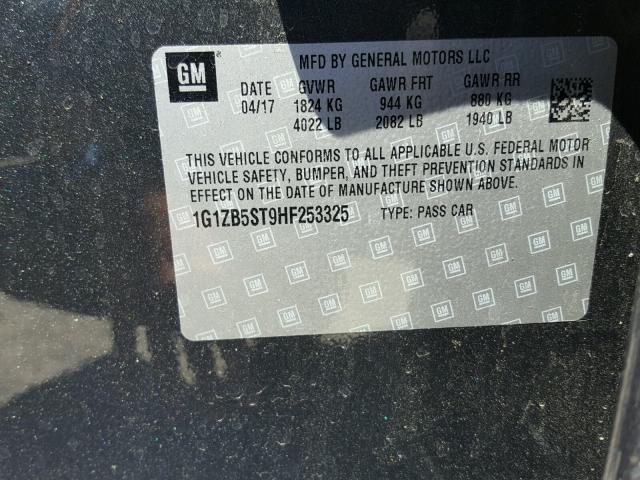 1G1ZB5ST9HF253325 - 2017 CHEVROLET MALIBU LS CHARCOAL photo 10