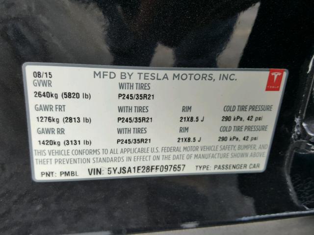 5YJSA1E28FF097657 - 2015 TESLA MODEL S Սև լուսանկար 10