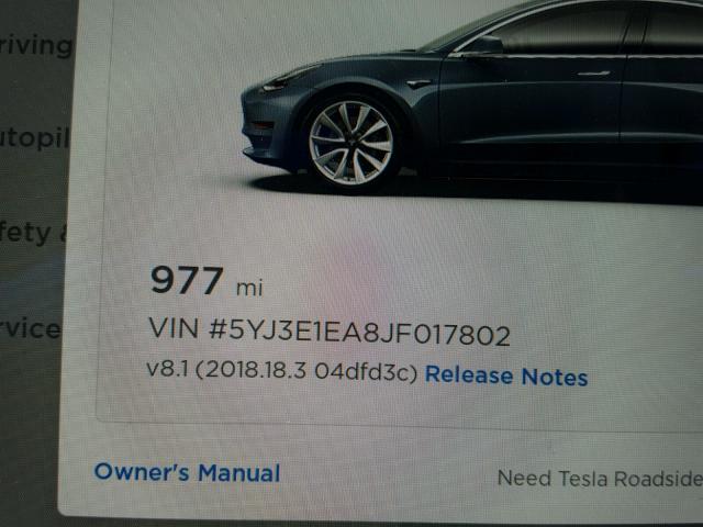 5YJ3E1EA8JF017802 - 2018 TESLA MODEL 3 გრაფიტი ფოტო 8