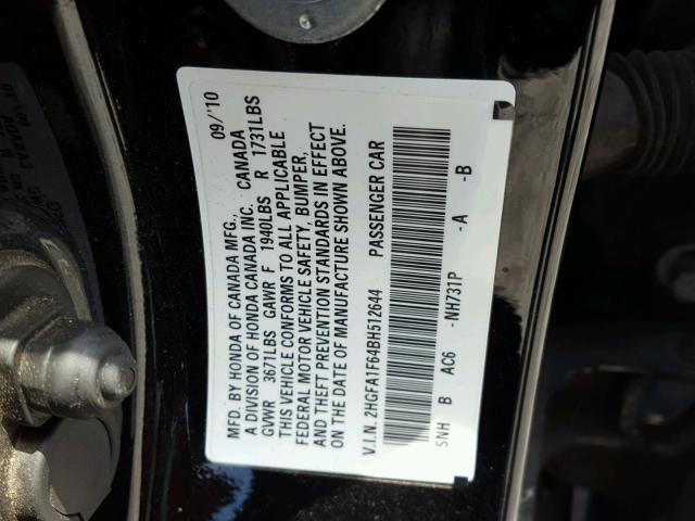 2HGFA1F64BH512644 - 2011 HONDA CIVIC LX-S Negro foto 10