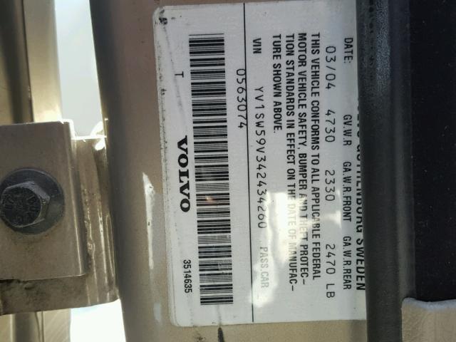 YV1SW59V342434260 - 2004 VOLVO V70 FWD GRAY photo 10