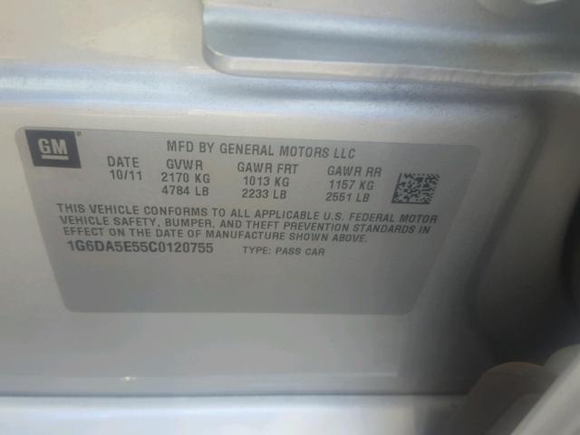 1G6DA5E55C0120755 - 2012 CADILLAC CTS SILVER photo 10