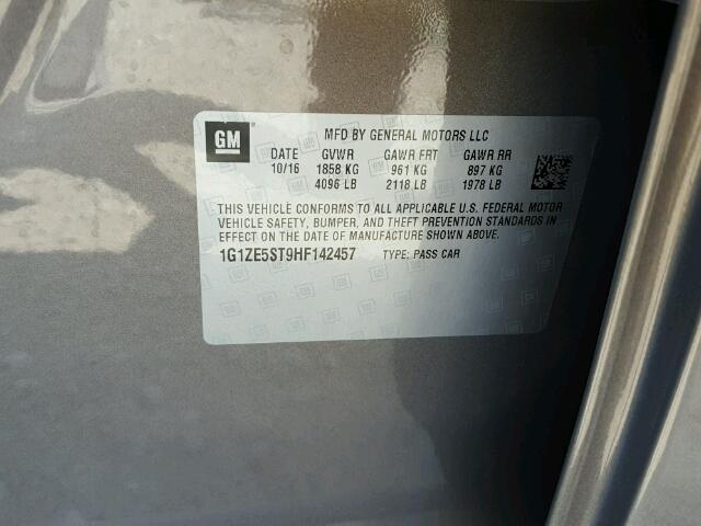 1G1ZE5ST9HF142457 - 2017 CHEVROLET MALIBU LT Grau Foto 10