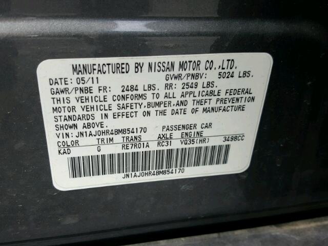 JN1AJ0HR4BM854170 - 2011 INFINITI EX35 BASE GRAY photo 10