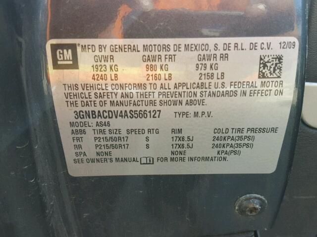 3GNBACDV4AS566127 - 2010 CHEVROLET HHR LT GRAY photo 10