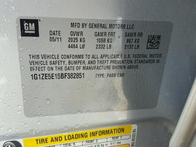 1G1ZE5E15BF382851 - 2011 CHEVROLET MALIBU LTZ 银色 照片 10