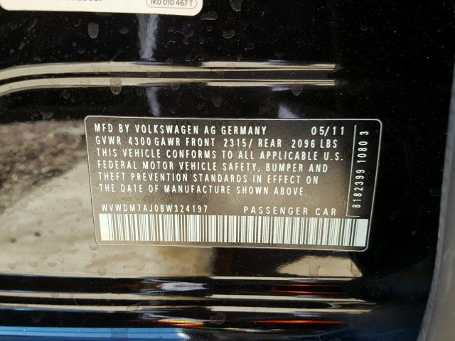 WVWDM7AJ0BW324197 - 2011 VOLKSWAGEN GOLF BLACK photo 10