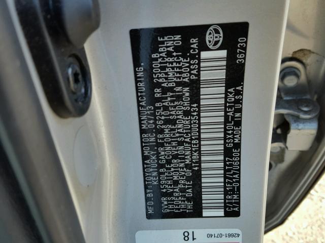 4T1BK1EB1DU035434 - 2013 TOYOTA AVALON BAS 银色 照片 10