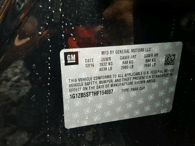 1G1ZB5ST7HF194887 - 2017 CHEVROLET MALIBU LS BLACK photo 10