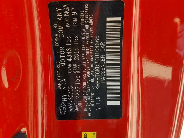 KMHHT6KD3DU104666 - 2013 HYUNDAI GENESIS CO RED photo 10