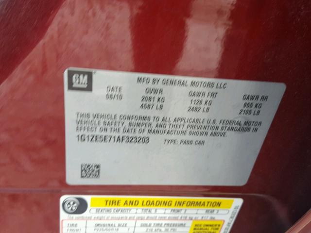 1G1ZE5E71AF323203 - 2010 CHEVROLET MALIBU LTZ 红色 照片 10