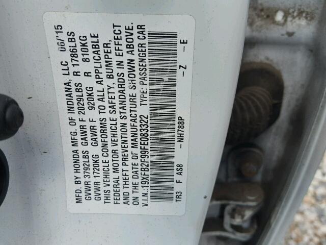 19XFB2F99FE083322 - 2015 HONDA CIVIC EXL 白色 照片 10