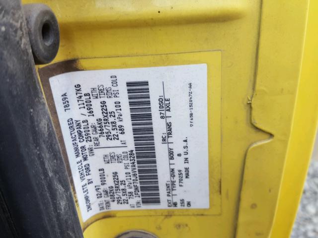 1FDNF70J6VVA43284 - 1997 FORD F700 YELLOW photo 10