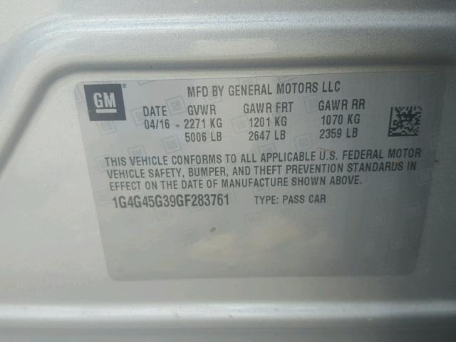 1G4G45G39GF283761 - 2016 BUICK LACROSSE S SILVER photo 10