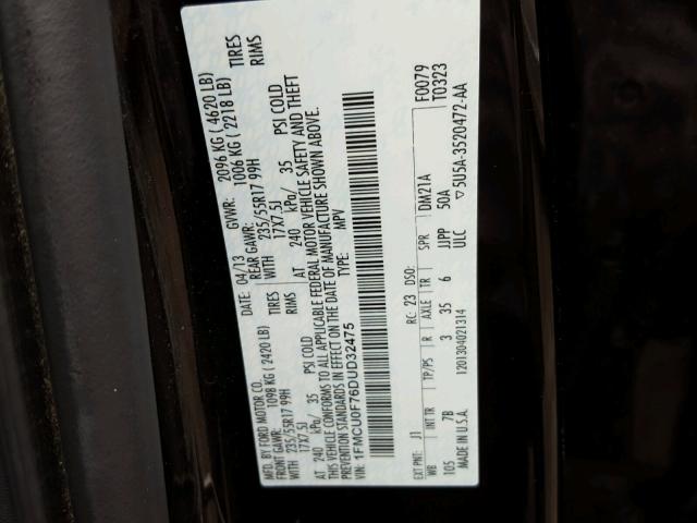 1FMCU0F76DUD32475 - 2013 FORD ESCAPE S BLACK photo 10