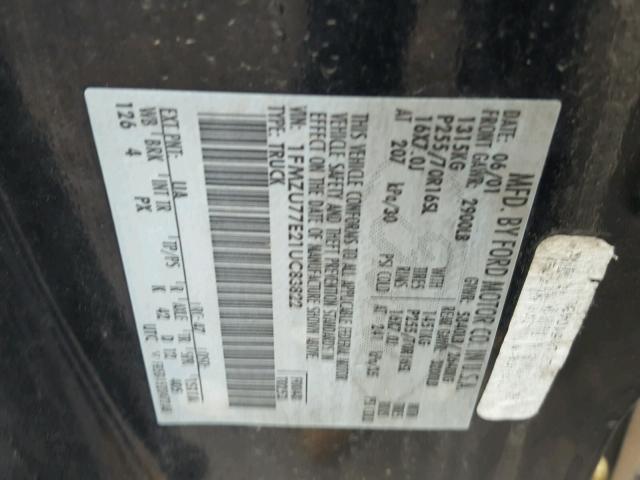 1FMZU77E21UC83822 - 2001 FORD EXPLORER S BLACK photo 10