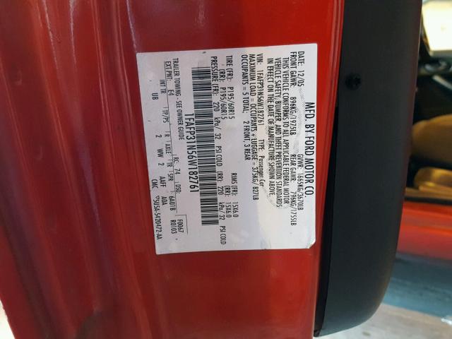 1FAFP31N56W182761 - 2006 FORD FOCUS ZX3 RED photo 10