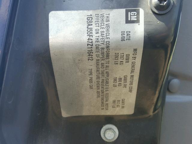 1G8AJ55F47Z116412 - 2007 SATURN ION LEVEL BLUE photo 10