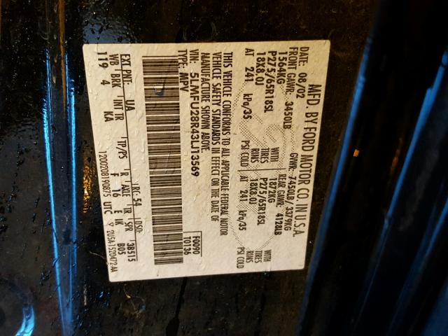 5LMFU28R43LJ13569 - 2003 LINCOLN NAVIGATOR BLACK photo 10