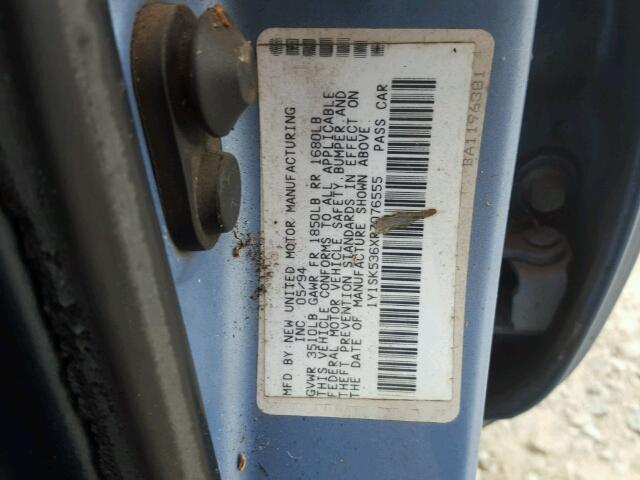 1Y1SK536XRZ076555 - 1994 GEO PRIZM BASE BLUE photo 10