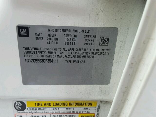 1G1ZC5E03CF354111 - 2012 CHEVROLET MALIBU 1LT 白色 照片 10