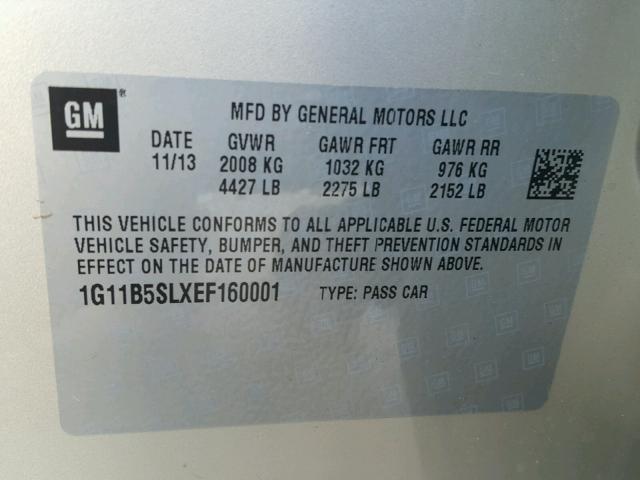 1G11B5SLXEF160001 - 2014 CHEVROLET MALIBU LS 金色 照片 10