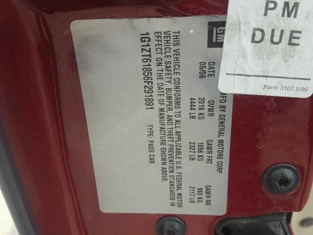 1G1ZT61856F291891 - 2006 CHEVROLET MALIBU MAX 勃艮第红 照片 10