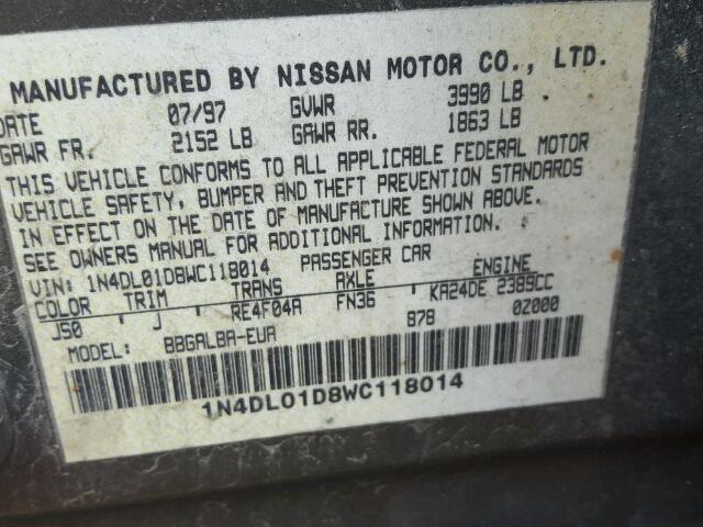 1N4DL01D8WC118014 - 1998 NISSAN ALTIMA GREEN photo 10