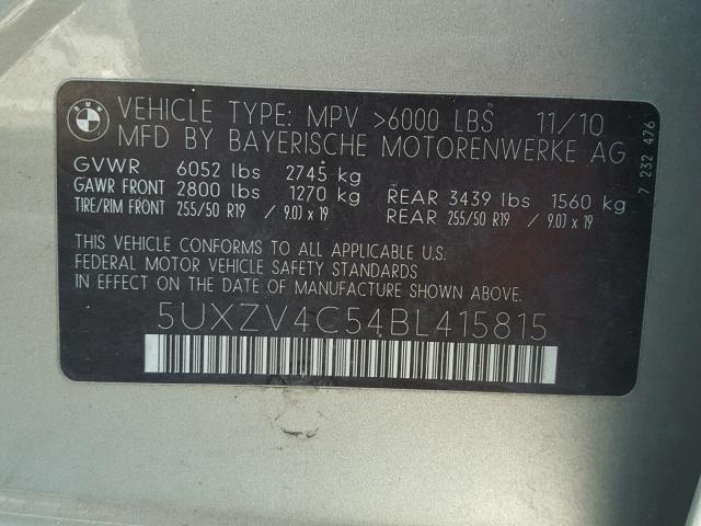 5UXZV4C54BL415815 - 2011 BMW X5 XDRIVE3 BEIGE photo 10