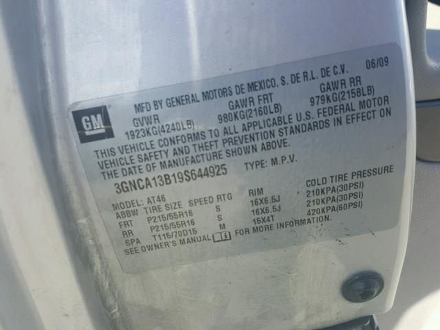 3GNCA13B19S644925 - 2009 CHEVROLET HHR LS SILVER photo 10