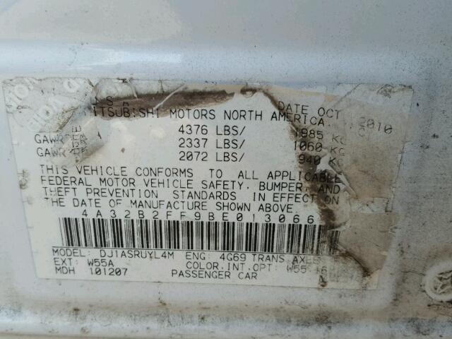 4A32B2FF9BE013066 - 2011 MITSUBISHI GALANT FE WHITE photo 10