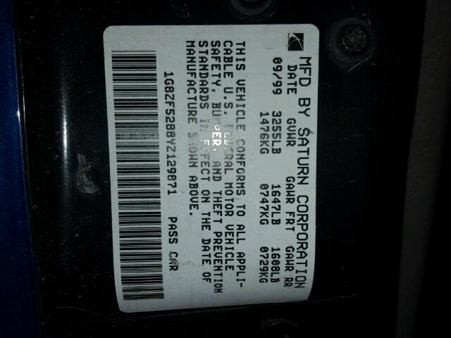 1G8ZF5288YZ129871 - 2000 SATURN SL Niebieski zdjęcie 10