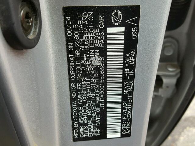 JTHBA30G155066828 - 2005 LEXUS ES 330 SILVER photo 10