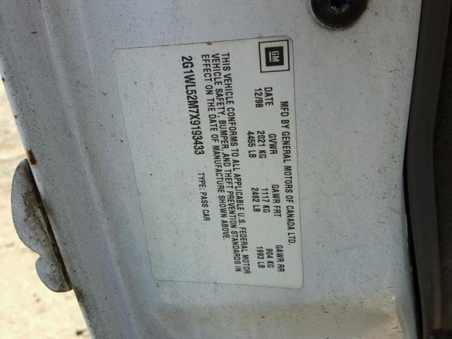 2G1WL52M7X9193433 - 1999 CHEVROLET LUMINA BAS თეთრი ფოტო 10