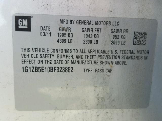 1G1ZB5E10BF323862 - 2011 CHEVROLET MALIBU LS Gümüş foto 10