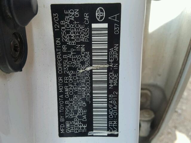 JTDKB20U340035364 - 2004 TOYOTA PRIUS 白色 照片 10