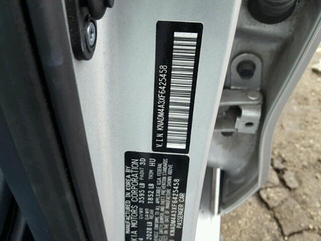KNADM4A3XF6425458 - 2015 KIA RIO LX Արծաթագույն լուսանկար 10