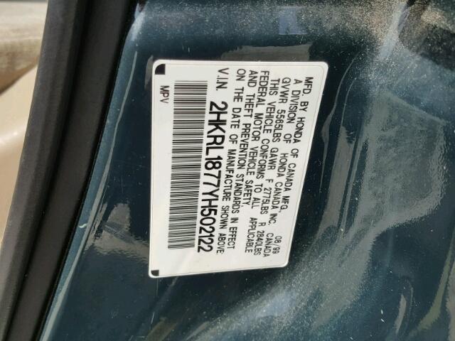 2HKRL1877YH502122 - 2000 HONDA ODYSSEY EX GREEN photo 10