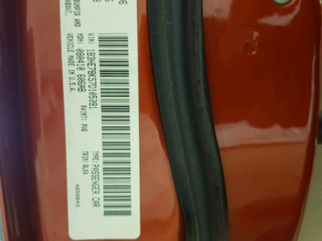 1B3HE78K57D105091 - 2007 DODGE CALIBER R/ ORANGE photo 10