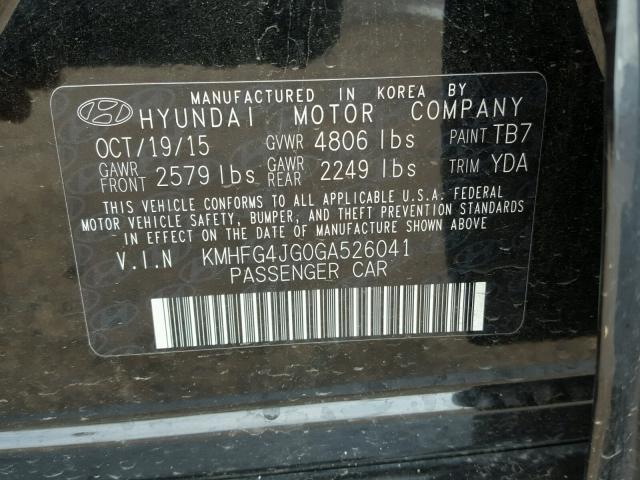 KMHFG4JG0GA526041 - 2016 HYUNDAI AZERA BLACK photo 10