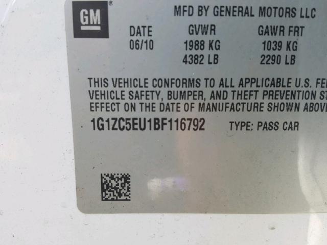 1G1ZC5EU1BF116792 - 2011 CHEVROLET MALIBU 1LT WHITE photo 10