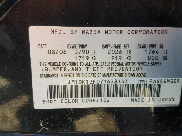 JM1BK12F071628333 - 2007 MAZDA 3 I BLACK photo 10