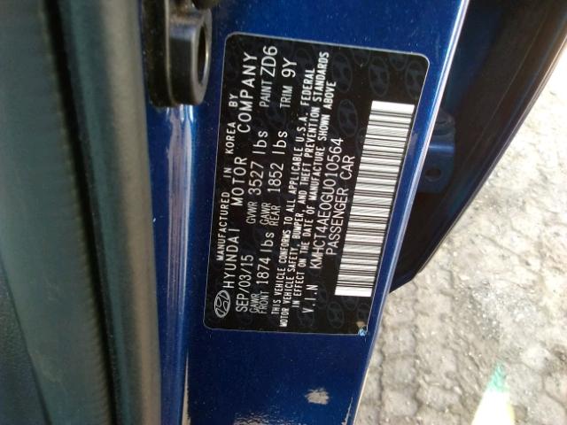 KMHCT4AE0GU010564 - 2016 HYUNDAI ACCENT SE BLUE photo 10