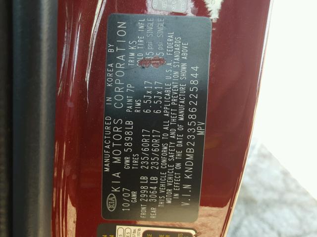 KNDMB233586225844 - 2008 KIA SEDONA EX MAROON photo 10