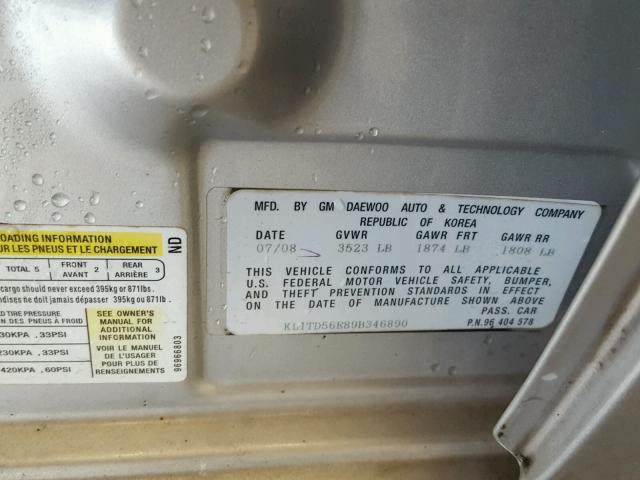 KL1TD56E89B346890 - 2009 CHEVROLET AVEO LS GRAY photo 10