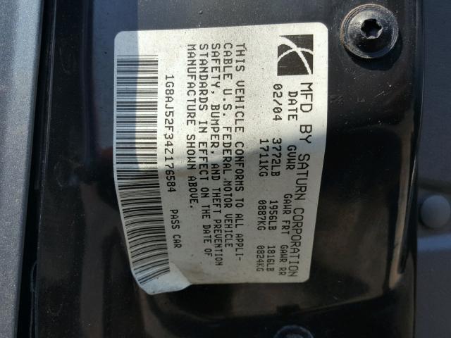 1G8AJ52F34Z176584 - 2004 SATURN ION LEVEL GRAY photo 10