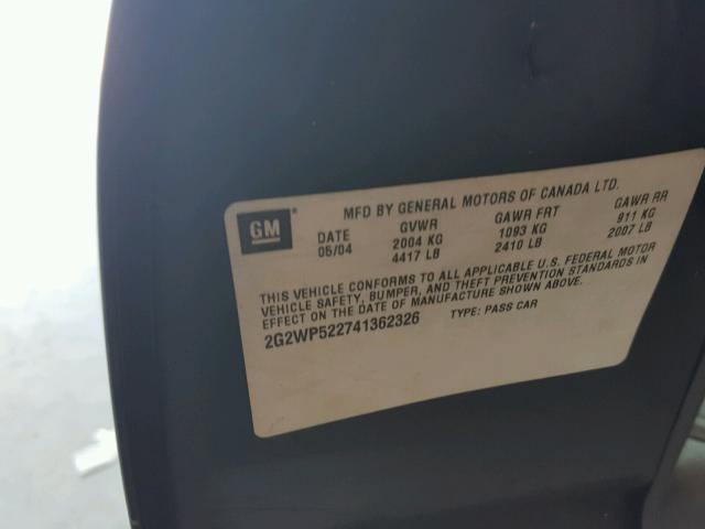 2G2WP522741362326 - 2004 PONTIAC GRAND PRIX BLACK photo 10