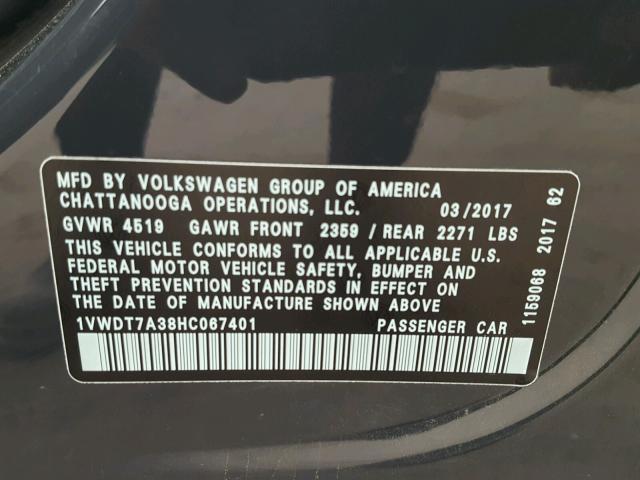 1VWDT7A38HC067401 - 2017 VOLKSWAGEN PASSAT R-L GRAY photo 10