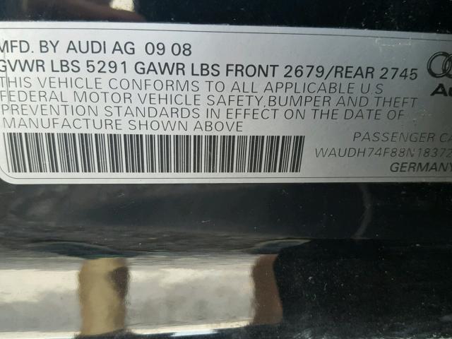 WAUDH74F88N183726 - 2008 AUDI A6 3.2 QUA BLACK photo 10